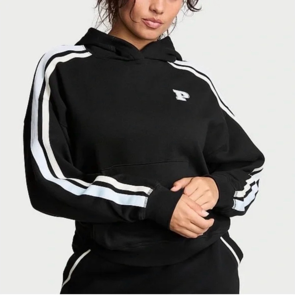 NWOT Victoria Secret PINK Ivy Fleece Campus Hoodie Pure Black SZ M